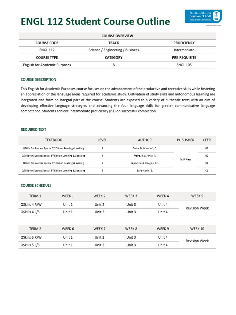 ENGL 112 Course Outline for EAP | PDF | Intelligence | Teaching