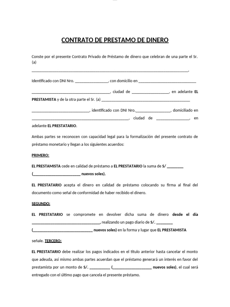 Contrato de Préstamo de Dinero | PDF