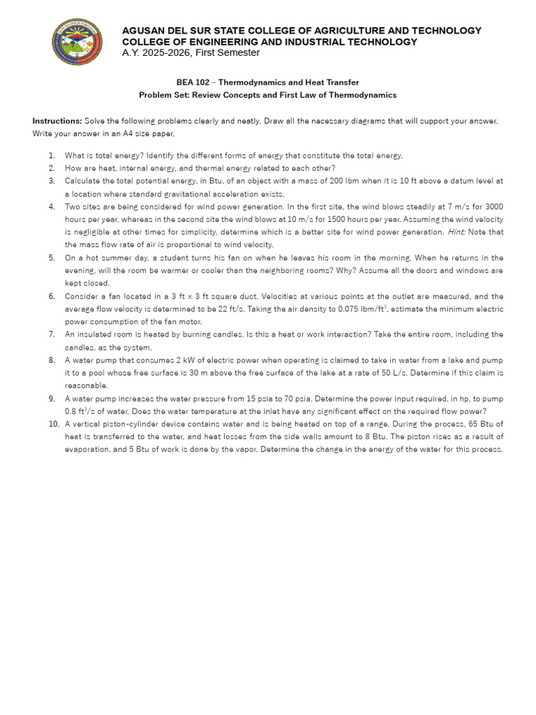 Thermodynamics Problem Set Solutions | PDF | Water | Heat