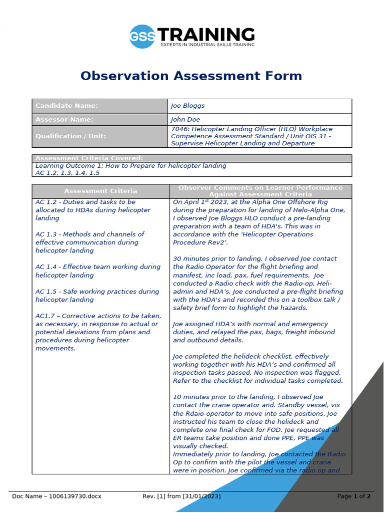 Helicopter Landing Officer Assessment | PDF | Aviation