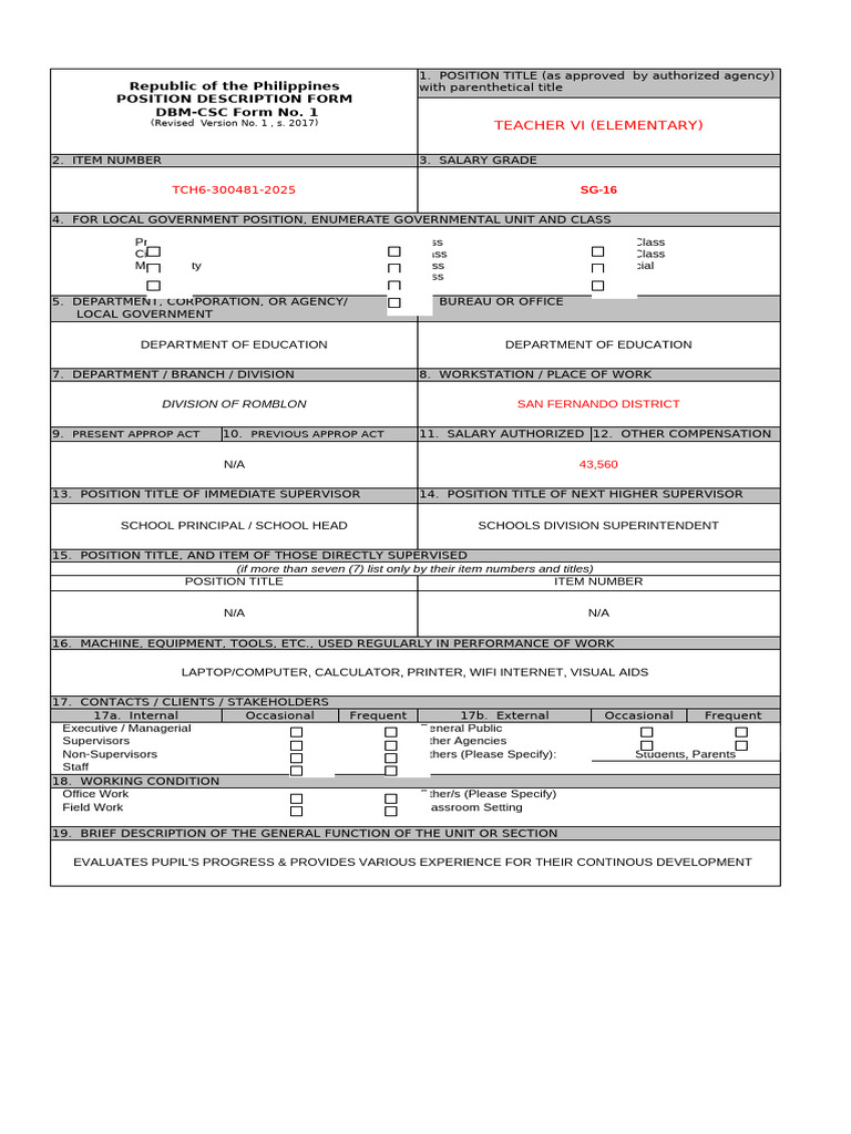 Teacher VI and Principal IV Position Descriptions | PDF | Teachers ...