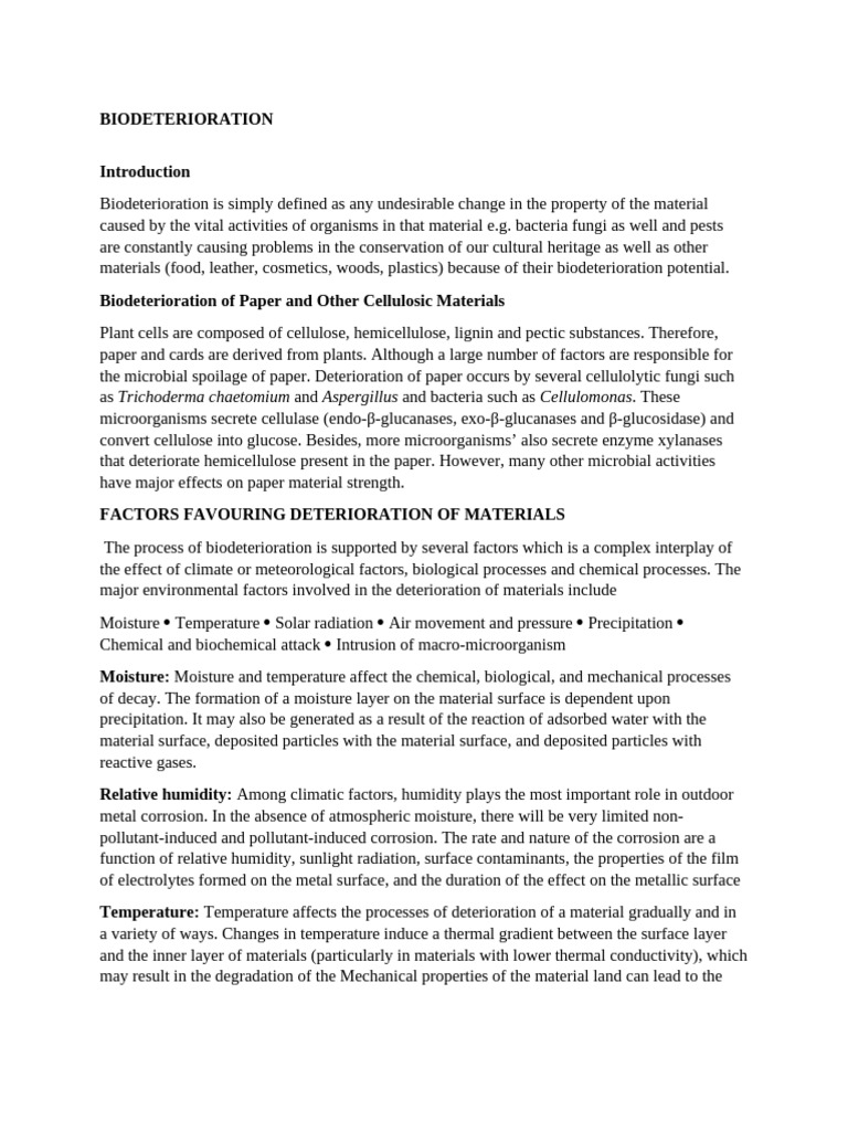 MCB 407 Biodeterioration of Pulpw0ood Paper and Paints Lecture Note ...