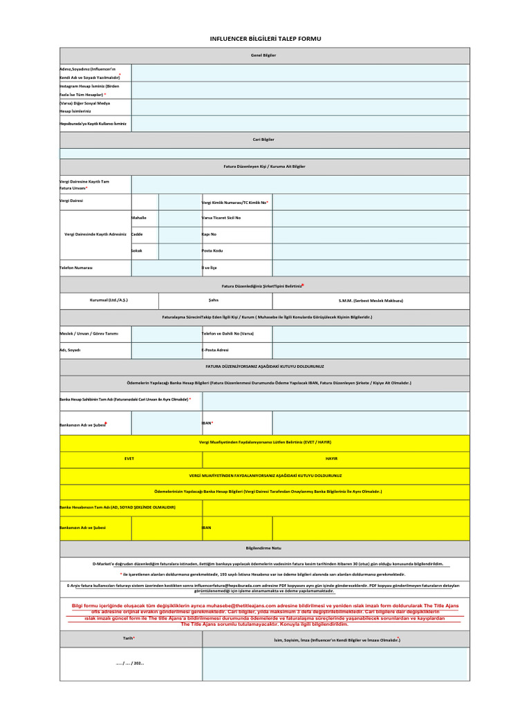 Cari Kayıt Formu The Title Ajans | PDF