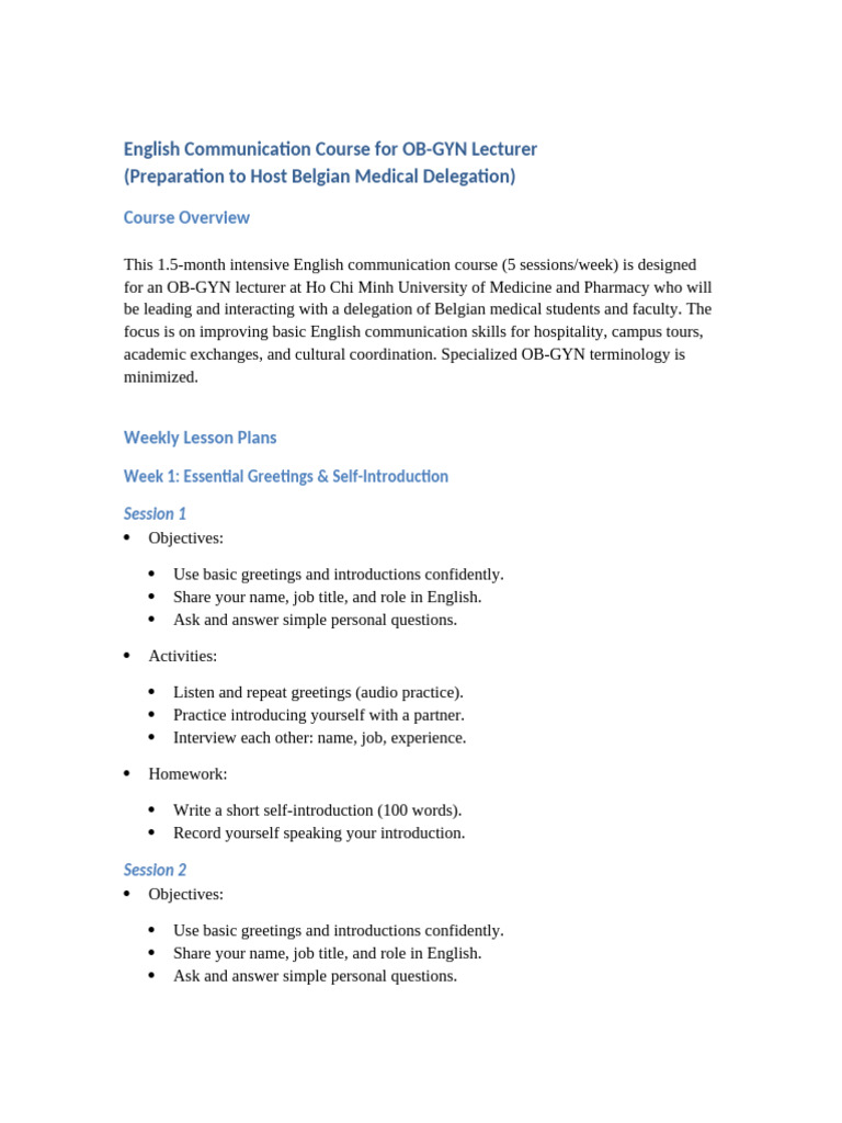 English Course for OB-GYN Lecturers | PDF | English Language | Fluency