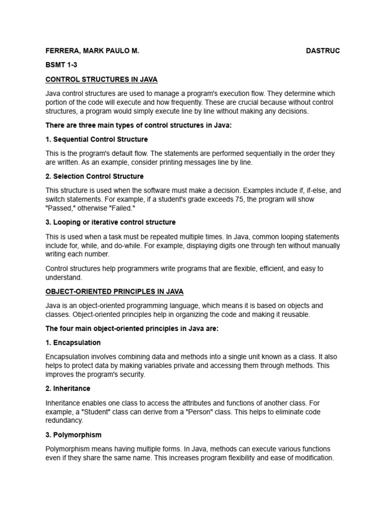 Java Control Structures & OOP Principles | PDF | Class (Computer ...