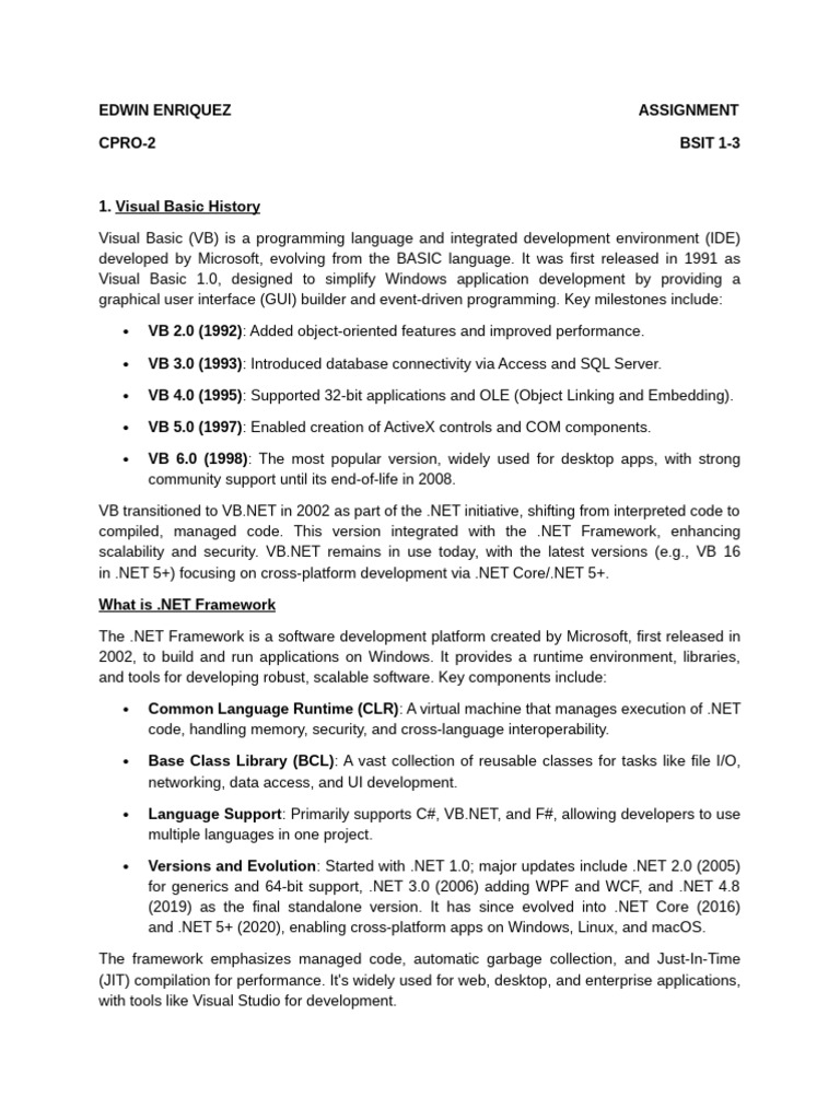Visual Basic & .NET Framework Overview | PDF | Systems Engineering ...