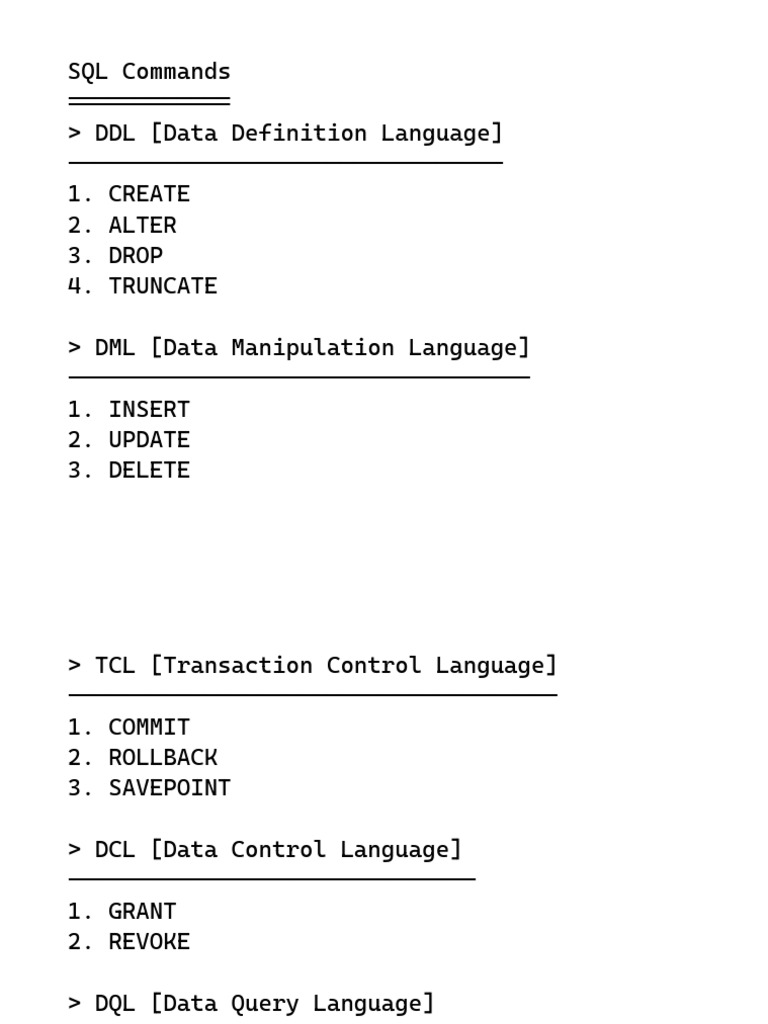 Essential SQL Commands Overview | PDF | Data Management | Sql