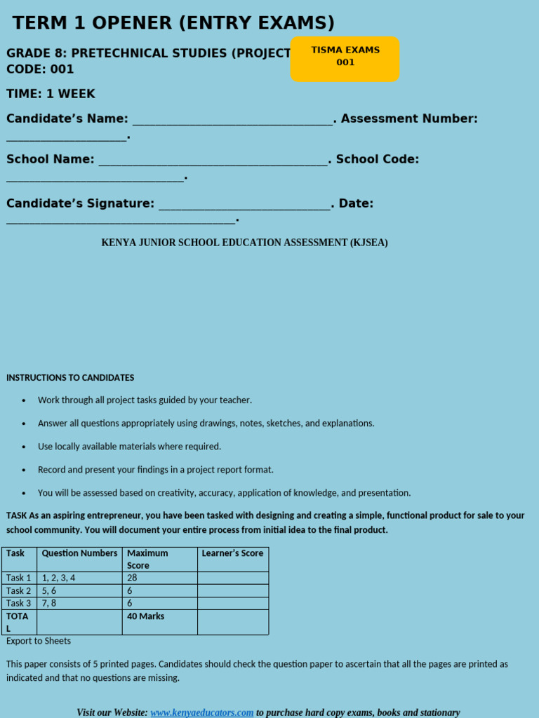 Grade 8 Project Assessment Guide | PDF | Entrepreneurship | Educational ...