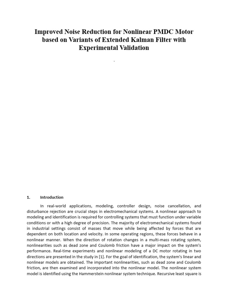 Noise Reduction in Nonlinear PMDC Motors | PDF | Kalman Filter ...