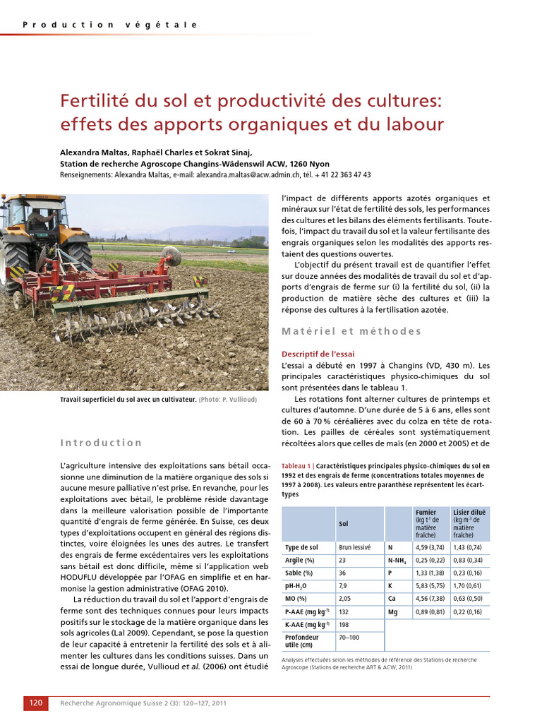 Fertilité des sols et apports organiques en Suisse | PDF | Fertilisant ...