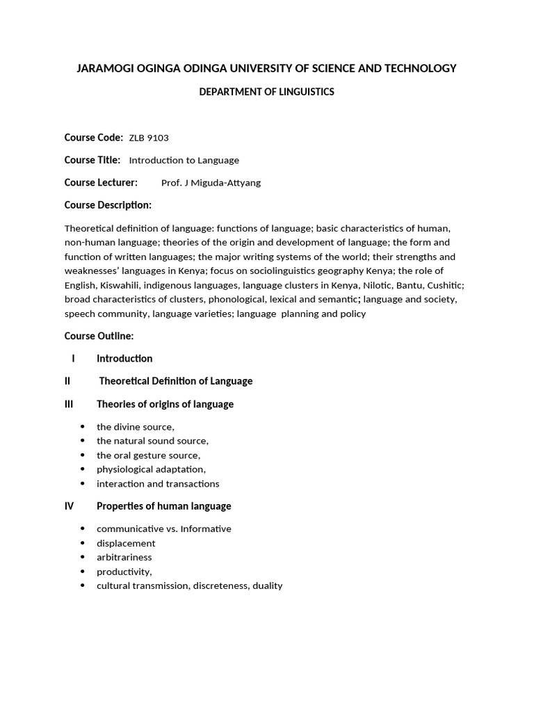 Introduction to Language Course Overview | PDF