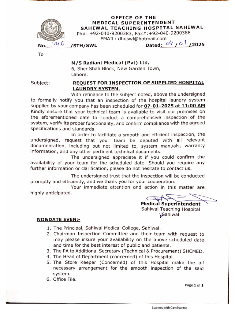 Inspection Letter | PDF