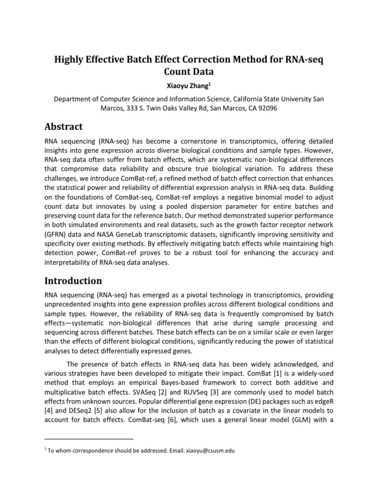 Highly Effective Batch Effect Correction Method For RNA-seq Count Data ...