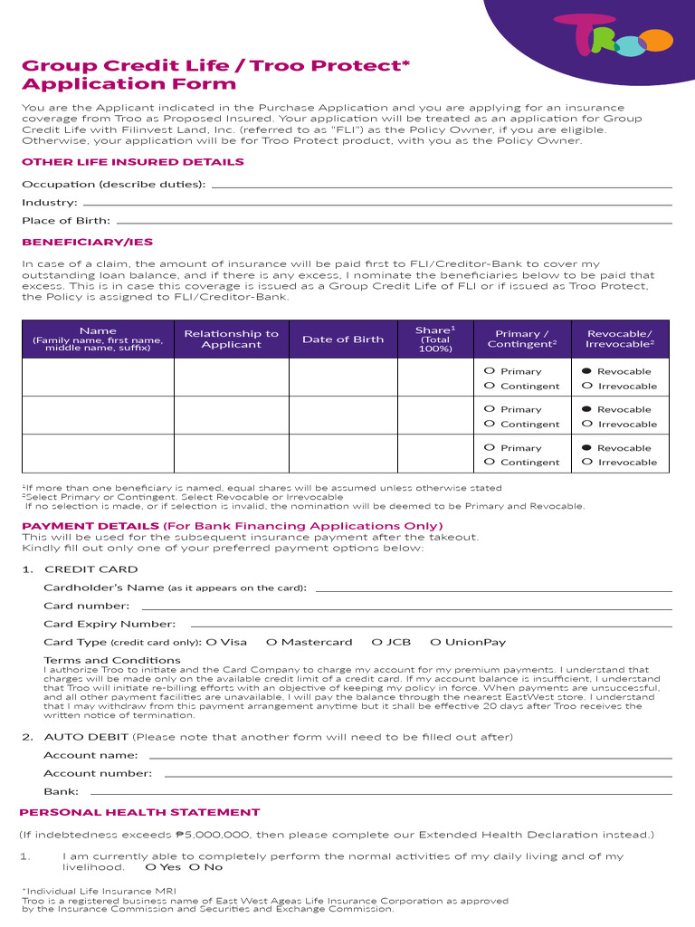 Troo Protect Application Form 1 5 2 1 | PDF | Insurance | Credit Card