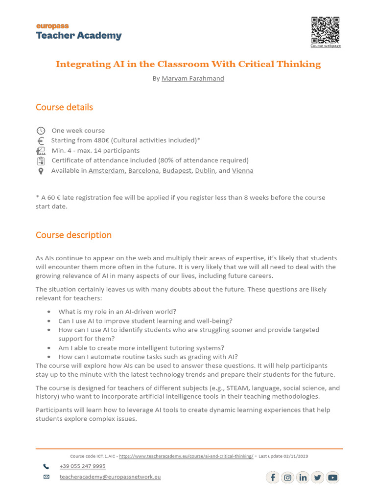 AI Integration in K-12 Education Course | PDF | Artificial Intelligence ...