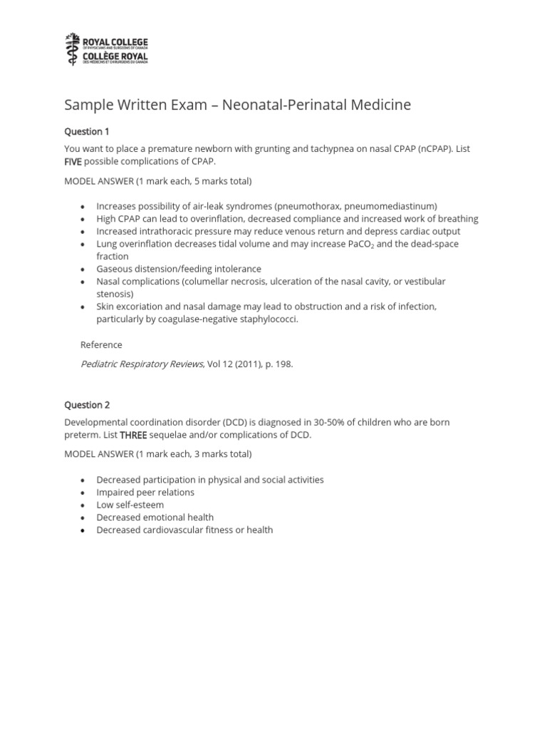 Complications in Neonatal Medicine Exam | PDF | Preterm Birth | Medical ...