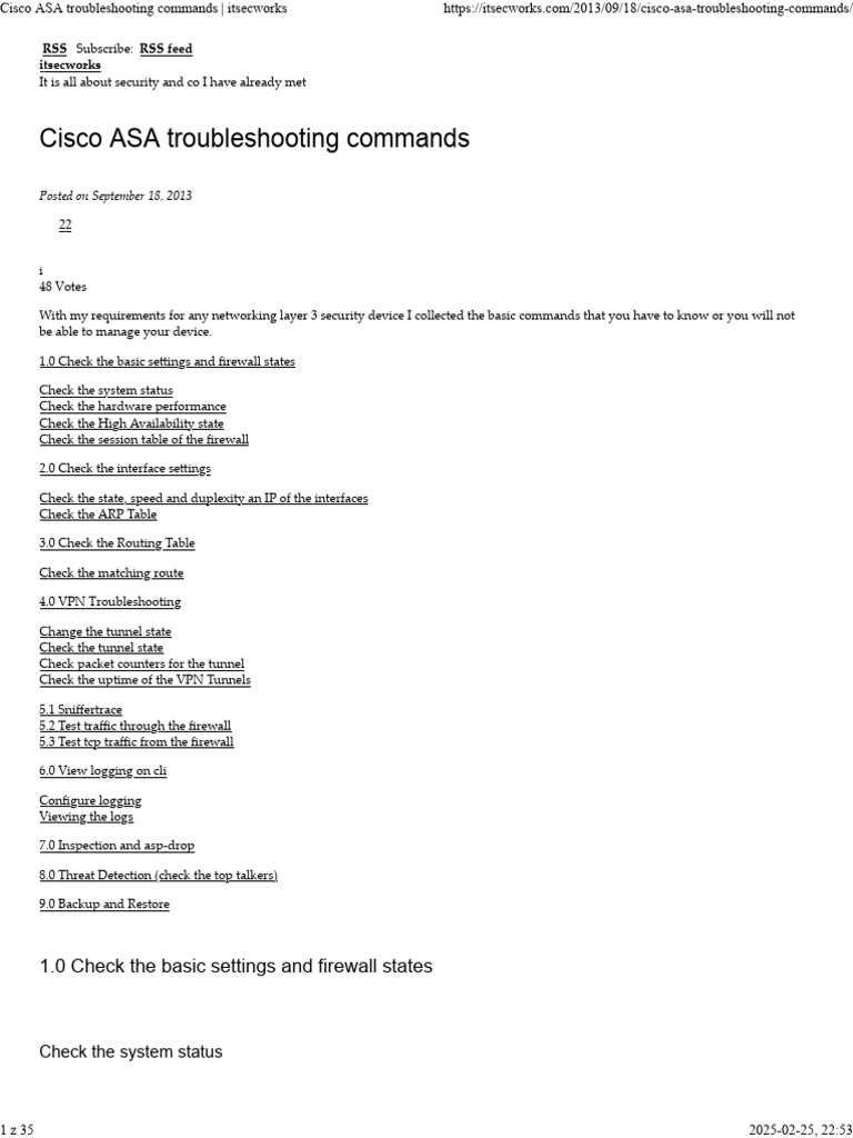 Cisco ASA Troubleshooting Commands | PDF | Firewall (Computing ...