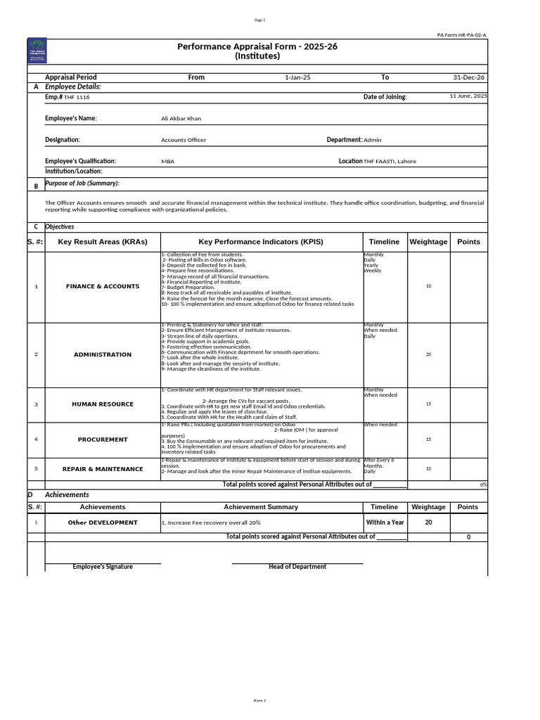 Performance Appraisal Form 2025-26 | PDF | Performance Appraisal ...