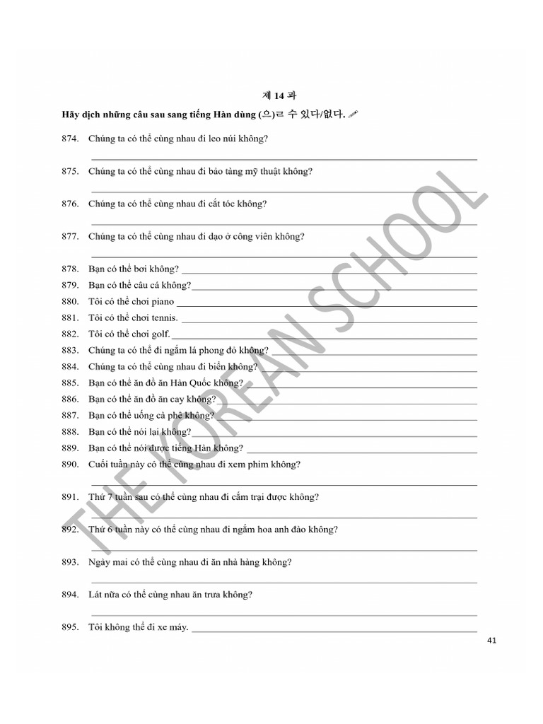 1000 Câu Luyện Dịch Sơ Cấp 1 - 14 | PDF
