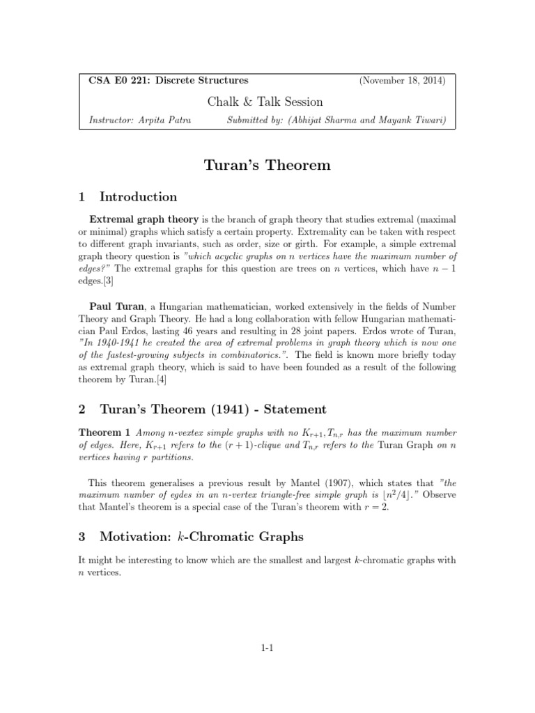 Turan's Theorem in Extremal Graph Theory | PDF | Vertex (Graph Theory ...