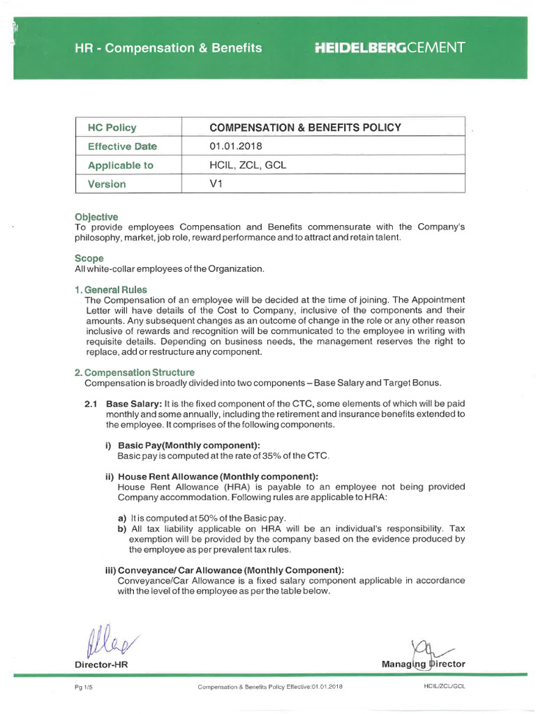 Compensation Benefits Policy | PDF