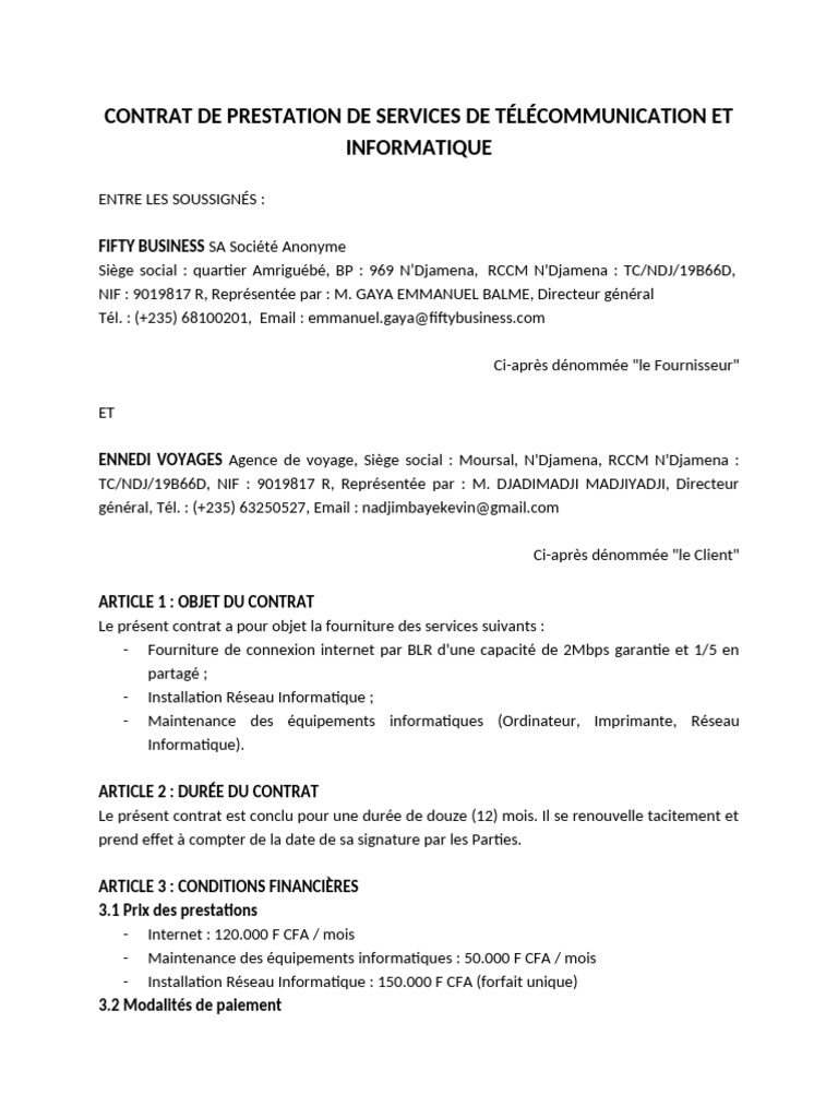Contrat de Services Télécom et Informatique | PDF | Informatique ...