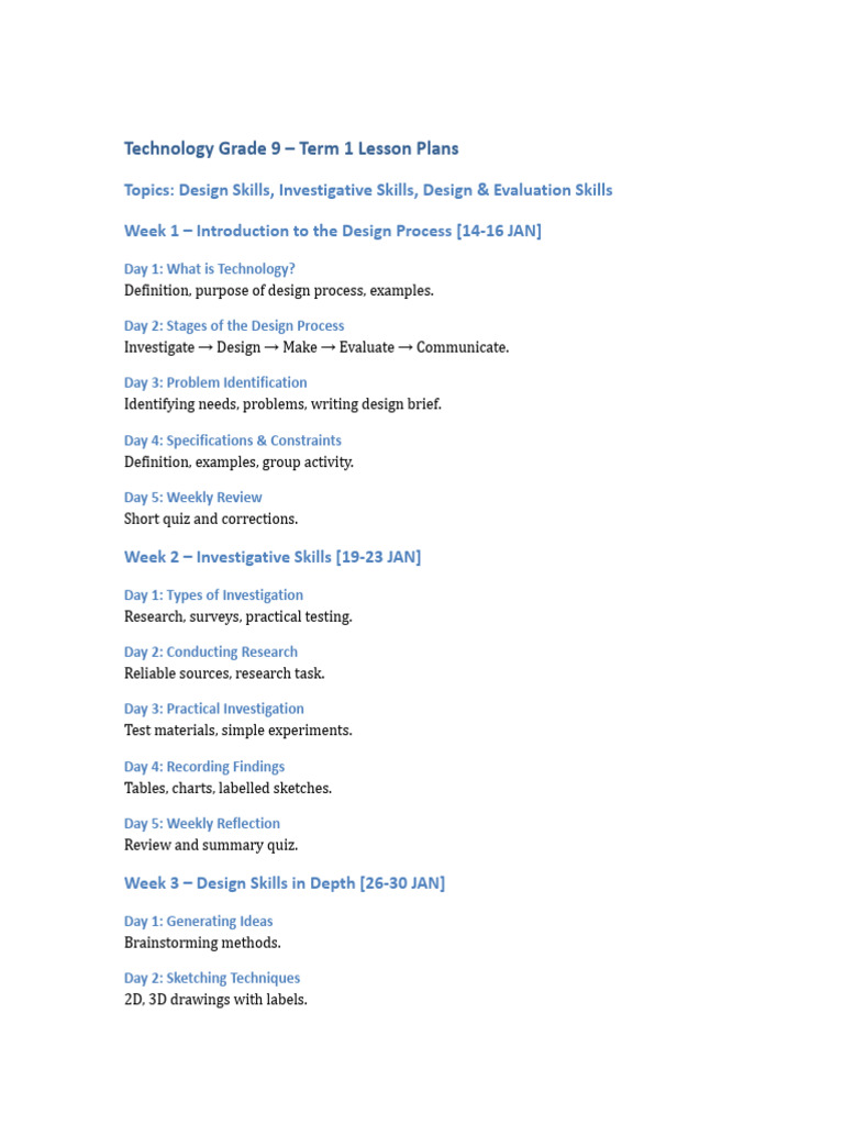 Grade 9 Technology Lesson Plans | PDF