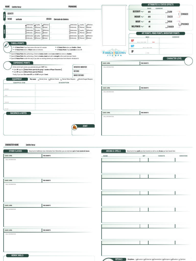 Character Sheet for RPG Initiative System | PDF | Play (Activity ...