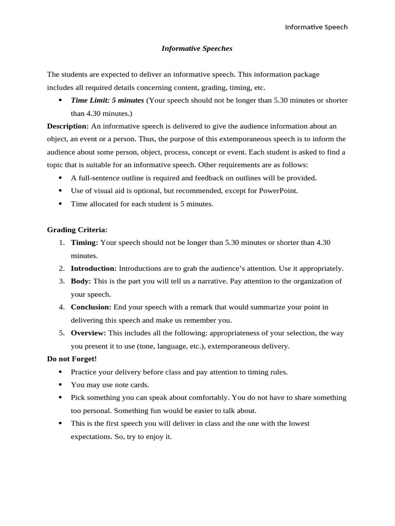 Guide to Delivering Informative Speeches | PDF