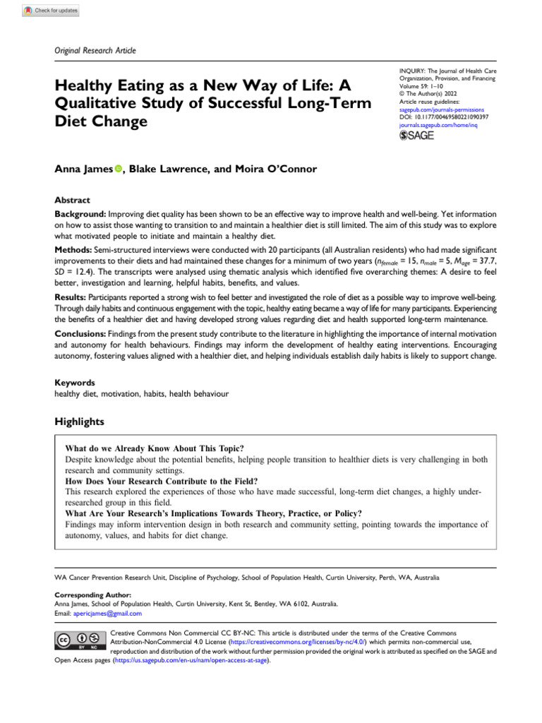 James Et Al 2022 Healthy Eating as a New Way of Life a Qualitative ...