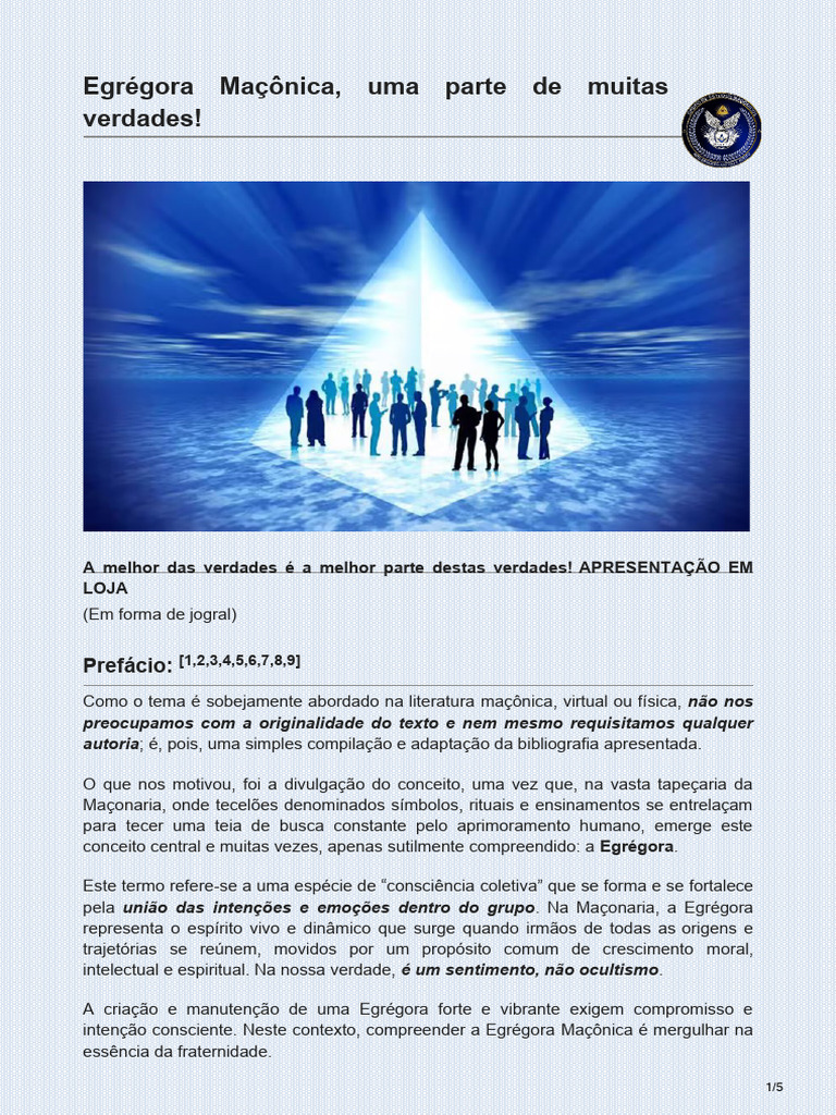 Egrégora Maçônica: União e Fraternidade | PDF | Maçonaria | Loja Maçônica