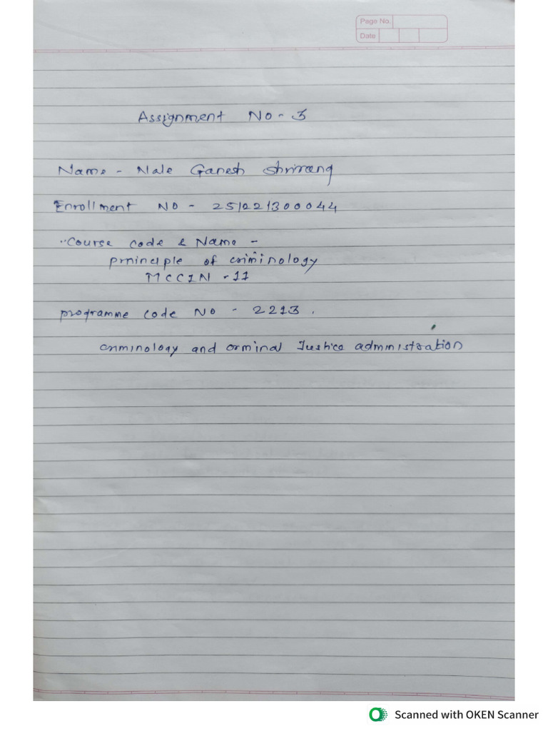 M.A. Criminology Assignment (Handwritten) Prepared by Ganesh Shrirang ...