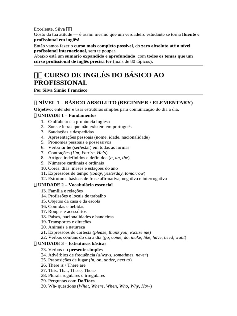 Curso Completo de Inglês: Do Básico ao Profissional | PDF | Pronome ...