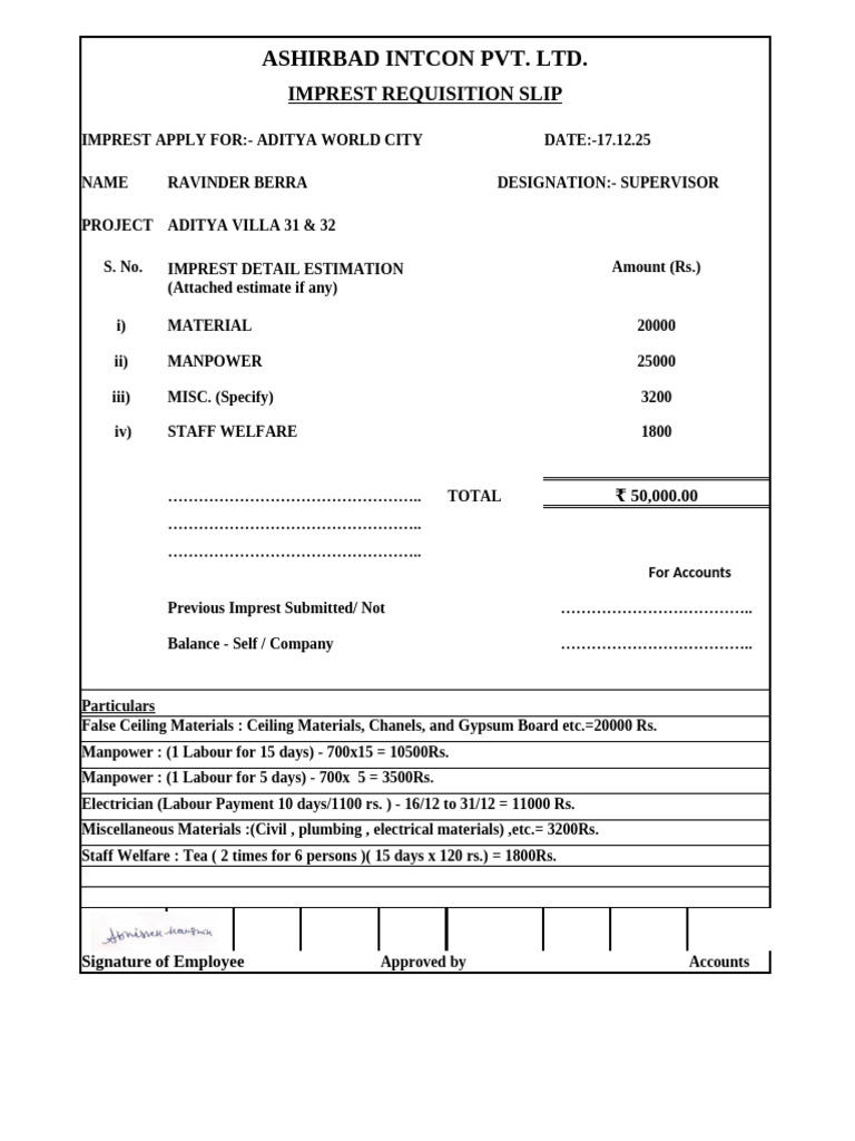 Imprest Requst Ravi Berra Dec | PDF