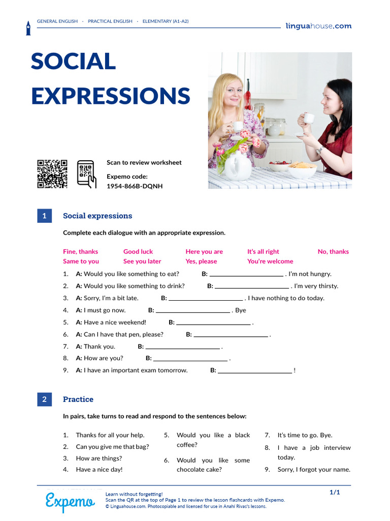 Social Expressions SHORT REVIEW A1-A2 | PDF | Chess Theory | Chess