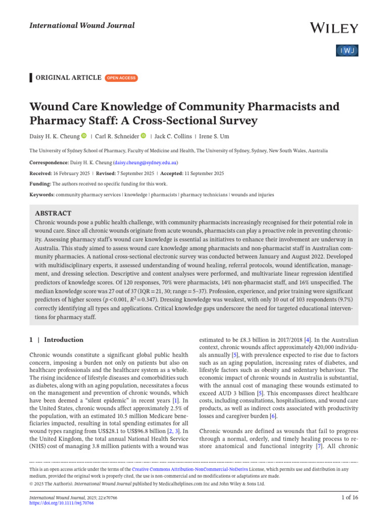 Pharmacists' Wound Care Knowledge Survey | PDF | Pharmacist | Wound