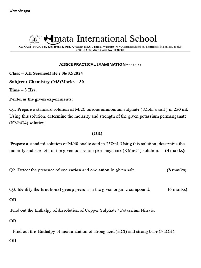 Chemistry Practical Exam Guide 2024 | PDF