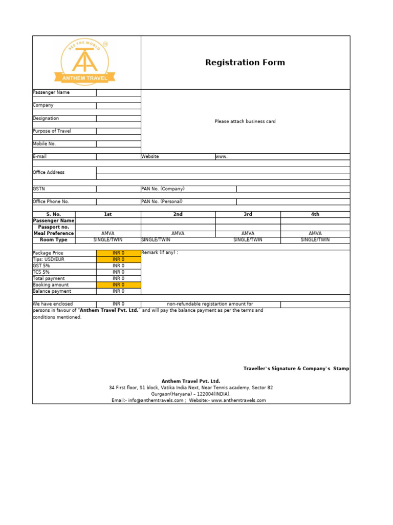 Travel Registration Form Template | PDF