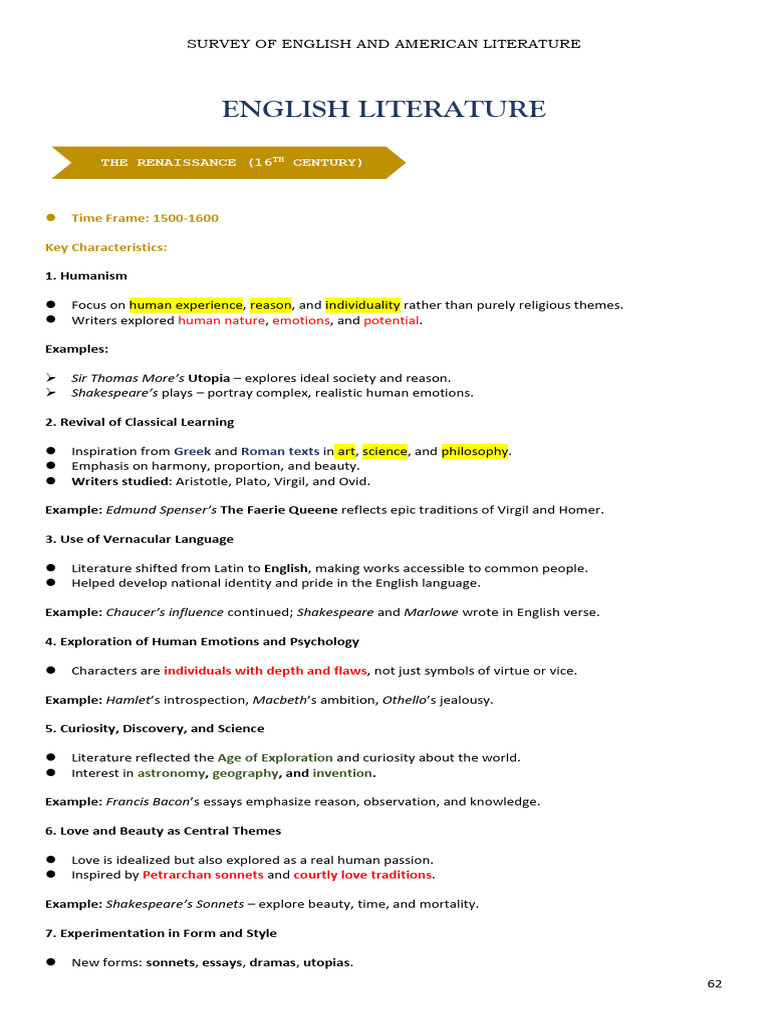 The Renaissance (16th Century) English Literature | PDF | The Comedy Of ...