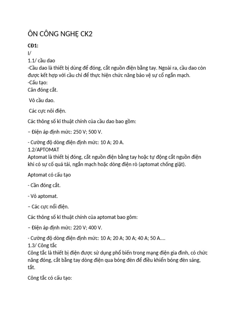 Ôn Công Nghệ Ck2 | PDF