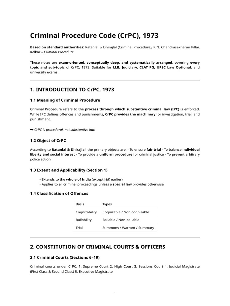 Comprehensive CrPC 1973 Study Guide | PDF | Bail | Criminal Procedure ...