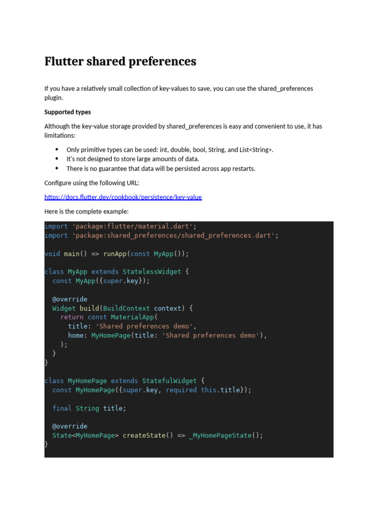 Flutter Shared Preferences Guide | PDF | Programming Paradigms ...