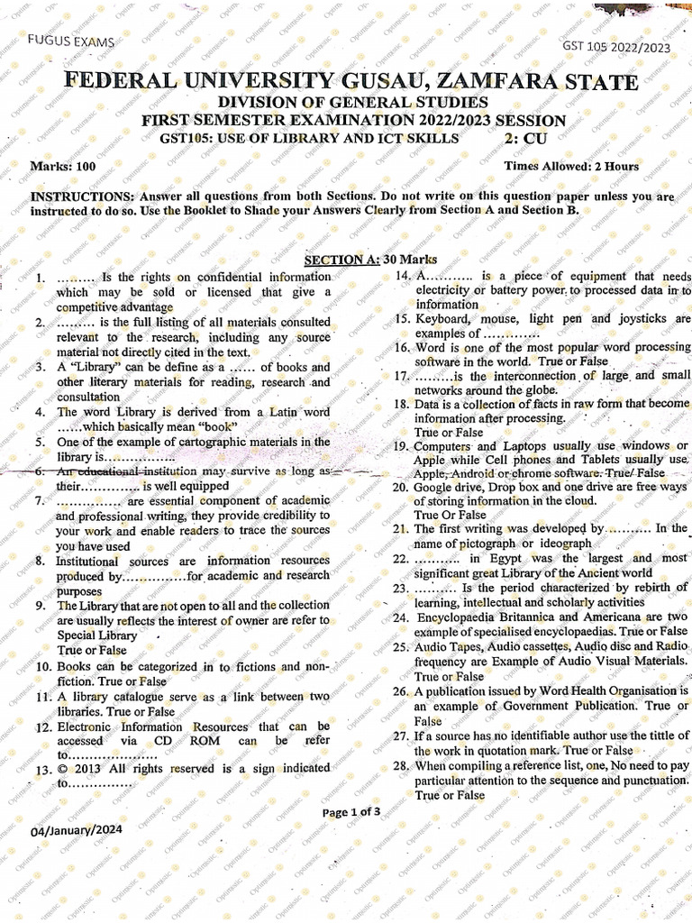 Use of Library and Ict Skills Past Q | PDF