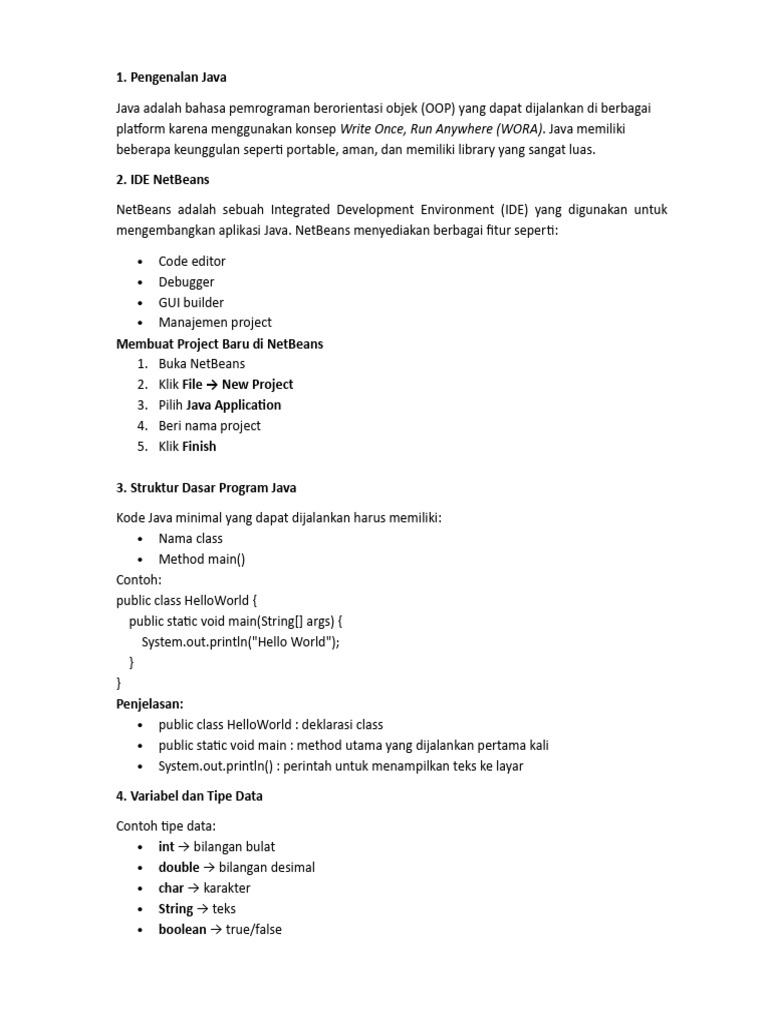 Panduan Dasar Pemrograman Java | PDF