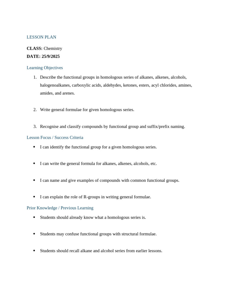 Chemistry Lesson Plan: Functional Groups | PDF | Functional Group ...