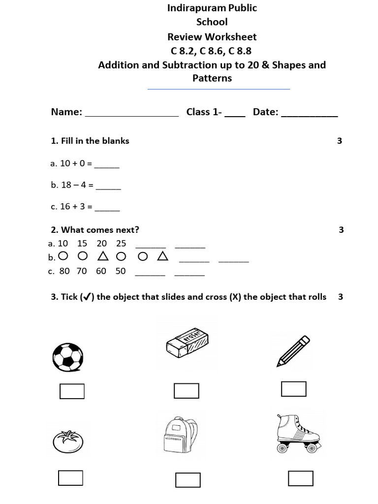 Indirapuram School Math Review Worksheet | PDF