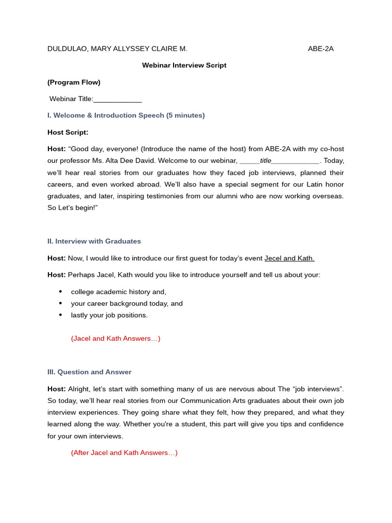 Webinar Interview Script | PDF