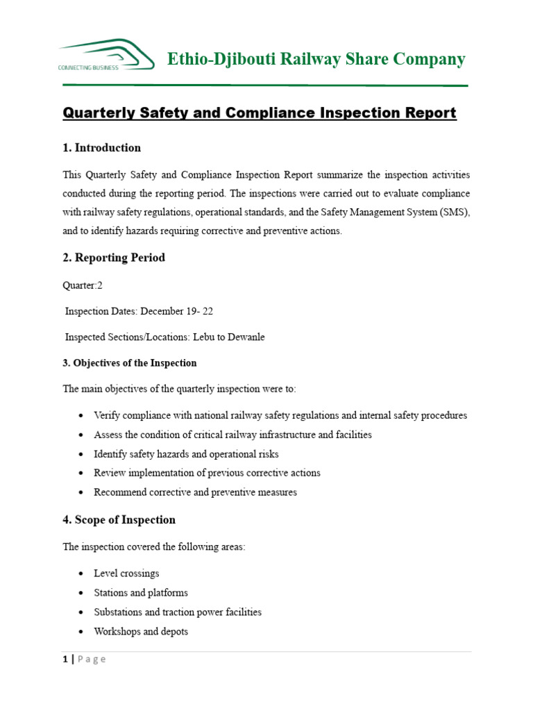 Quarterly (2) Safety and Compliance Inspection Report | PDF | Safety ...