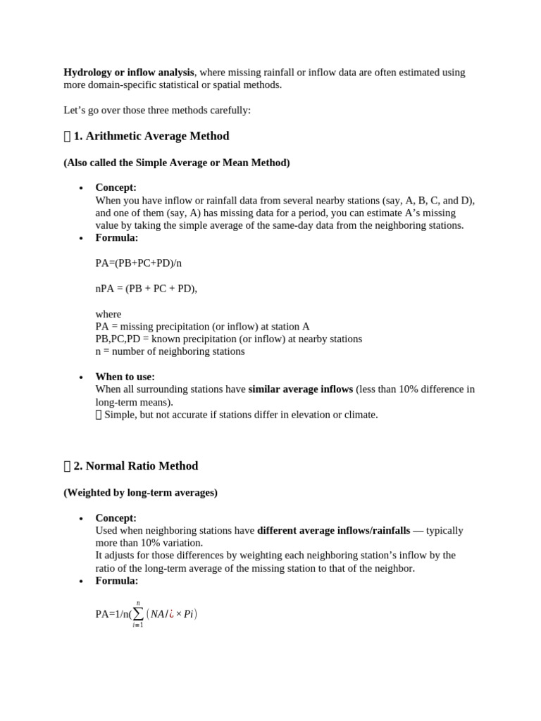 Estimating Missing Rainfall Data Methods | PDF