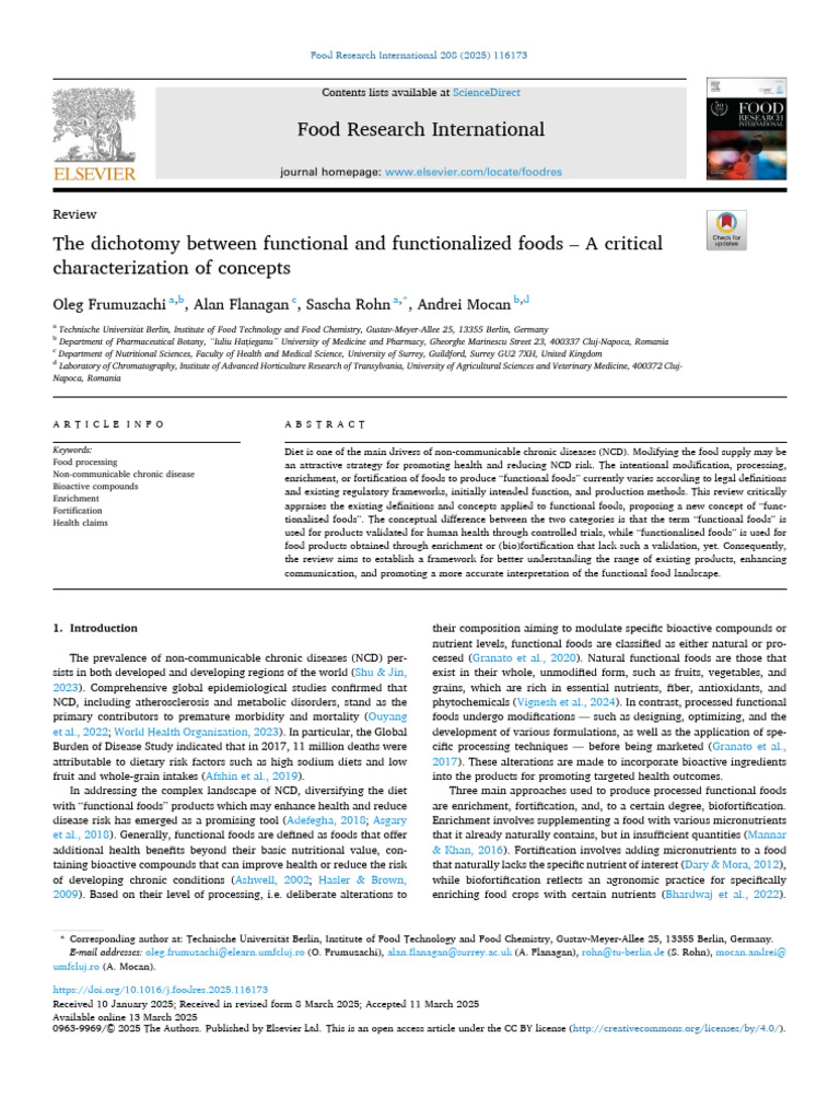 The Dichotomy Between Functional and Functionalized Foo - 2025 - Food ...